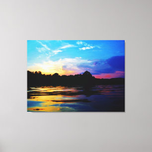 Rainbow-Sonnenuntergang auf dem Bergsee Leinwanddruck