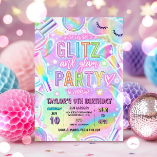 Rainbow-Spa-Party-Glow-Makeup-Verwöhn-Geburtstag Einladung