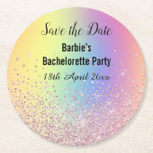 RAINBOW SPARKL ELEGANT SAVE THE DATE Bachelorette Runder Pappuntersetzer (Vorderseite)