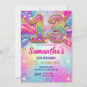 Rainbow Sparkle Glitter 13th Birthday Party Einladung (Vorderseite)