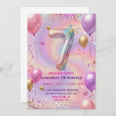 Rainbow Sparkle Glitter 7th Birthday Party Einladung (Vorne/Hinten)