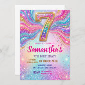 Rainbow Sparkle Glitter 7th Birthday Party Einladung (Vorne/Hinten)