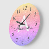Rainbow Sparkle Glitter Monogram Name & Initial Große Wanduhr (Winkel)