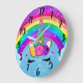 Rainbow Sparkle Glittery Unicorn Horn Face Große Wanduhr (Winkel)