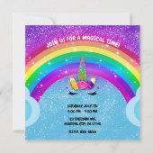 Rainbow Sparkle Glittery Unicorn Horn Face Party Einladung (Rückseite)