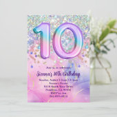 Rainbow Sparkle Glitzer 10. Geburtstagsparty Einladung (Stehend Vorderseite)