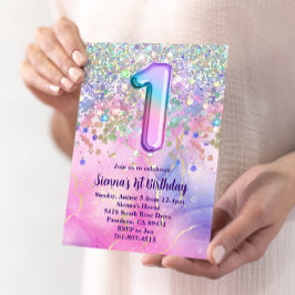 Rainbow Sparkle Glitzer 1. Geburtstag Party Einladung