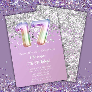 Rainbow Sparkle Glitzer Girl 17. Geburtstagsparty Einladung