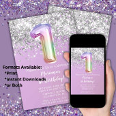 Rainbow Sparkle Glitzer Girl 1. Geburtstag Party Einladung