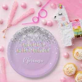 Rainbow Sparkle Glitzer Girl Birthday Party Pappteller