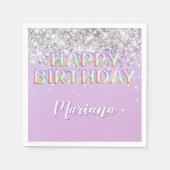 Rainbow Sparkle Glitzer Girl Birthday Party Serviette (Vorderseite)