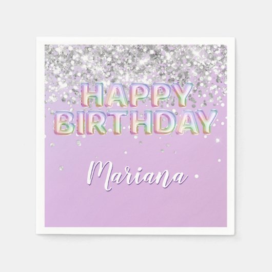 Rainbow Sparkle Glitzer Girl Birthday Party Serviette (Vorderseite)