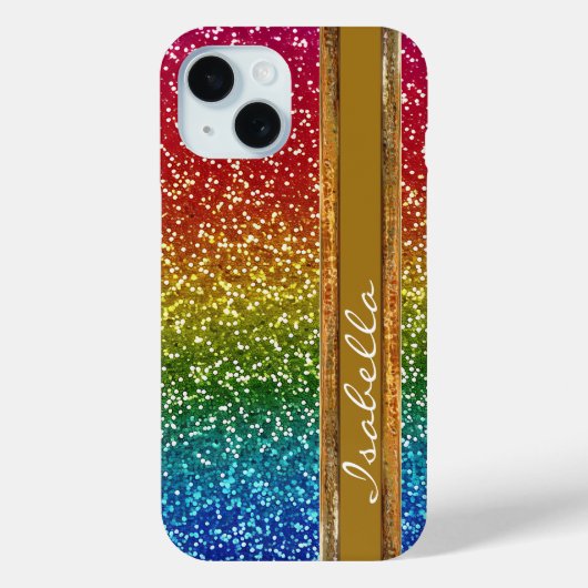 Rainbow Sparkle Glitzer, Personalisiert mit Name Case-Mate iPhone Hülle (Rückseite)