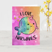 Rainbow Sparkle I Liebe Narwhal Karte (Gelbe Blume)
