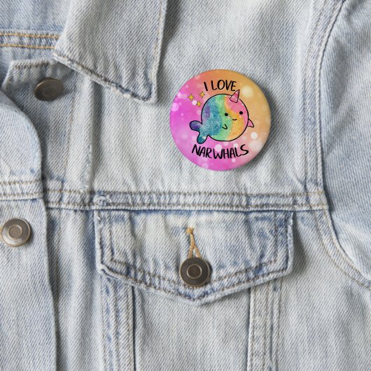 Rainbow Sparkle I Liebe Narwhals Button (Beispiel)