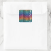 Rainbow Sparkle Metallic Elegant Happy Birthday Quadratischer Aufkleber (Tasche)
