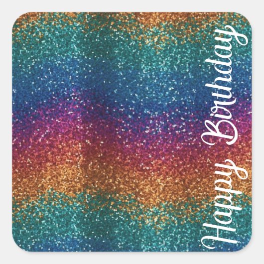 Rainbow Sparkle Metallic Elegant Happy Birthday Quadratischer Aufkleber (Vorderseite)