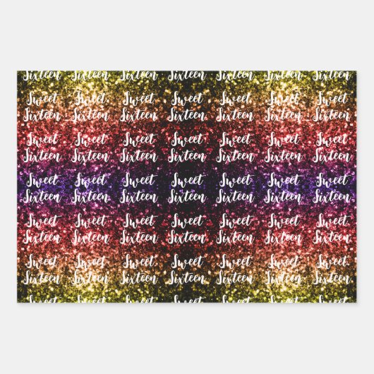 Rainbow sparkles Sweet 16 script pattern Geschenkpapier Set (Vorderseite 2)