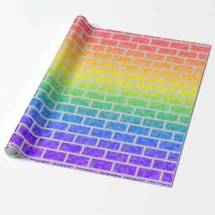 Rainbow Spectrum Pixated 8-Bit Look Brick Wall Geschenkpapier