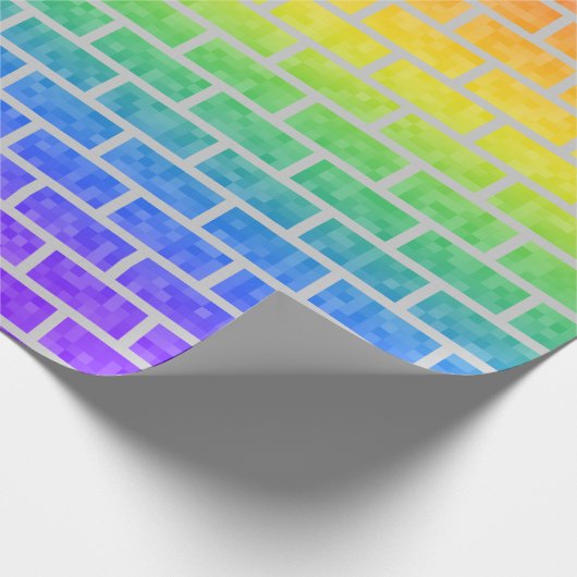 Rainbow Spectrum Pixated 8-Bit Look Brick Wall Geschenkpapier (Ecke)
