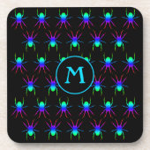 Rainbow-Spinnen-Monogramm auf schwarz Getränkeuntersetzer (Vorderseite)