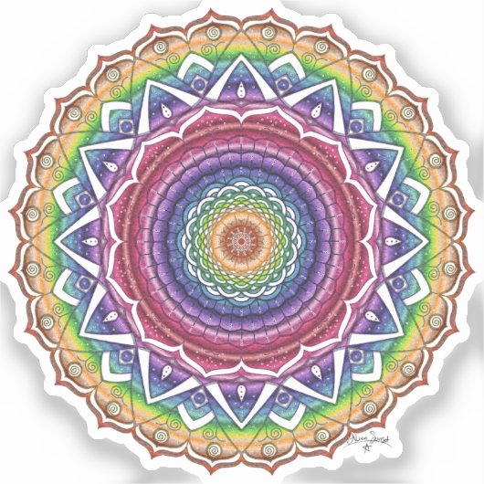 Rainbow Spiral and Geometric Blume Mandala Aufkleber (Vorderseite)