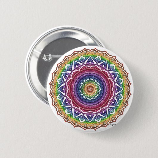 Rainbow Spiral and Geometric Blume Mandala Button (Vorne & Hinten)