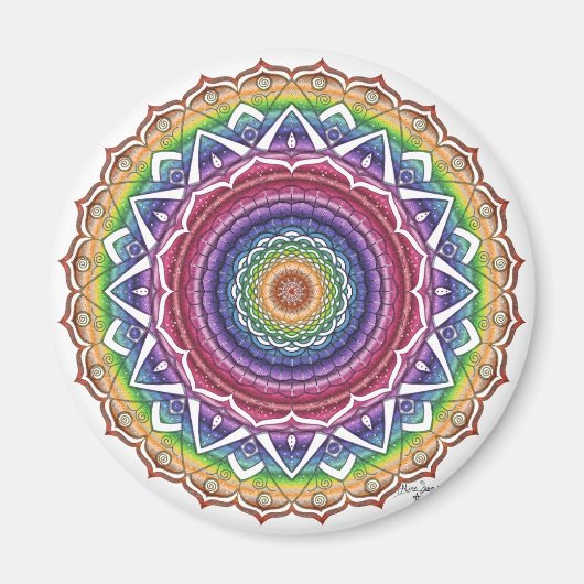 Rainbow Spiral and Geometric Blume Mandala Magnet (Vorne)