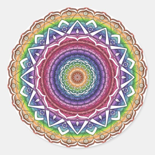 Rainbow Spiral and Geometric Blume Mandala Runder Aufkleber (Vorderseite)