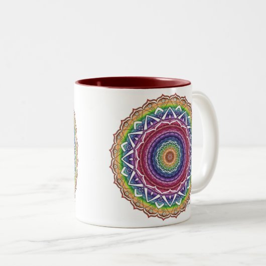 Rainbow Spiral and Geometric Blume Mandala Zweifarbige Tasse (VorderseiteRechts)