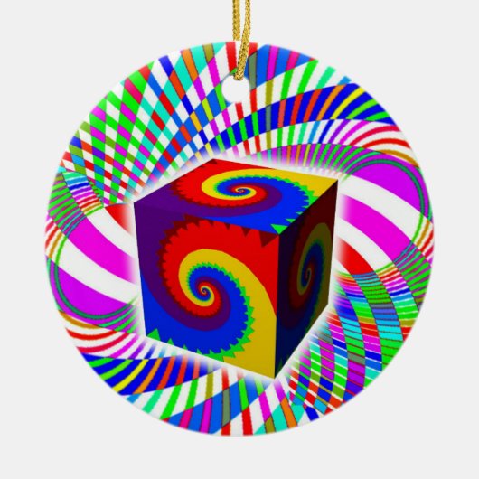 Rainbow Spiral Cube Keramik Ornament (Vorne)