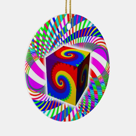 Rainbow Spiral Cube Keramik Ornament (Rechts)