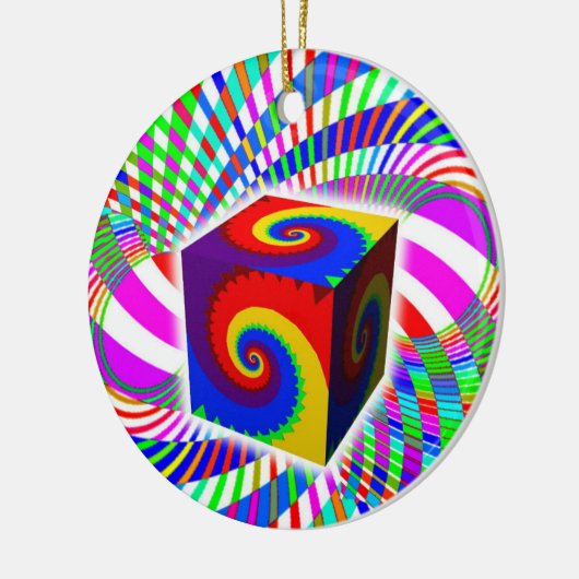 Rainbow Spiral Cube Keramik Ornament (Links)