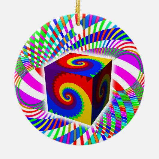 Rainbow Spiral Cube Keramik Ornament (Hinten)