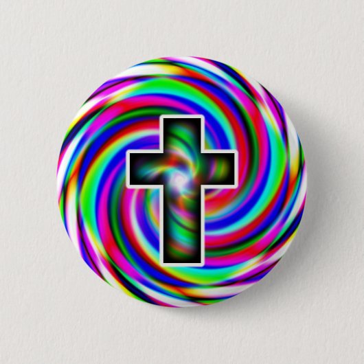 Rainbow-Spiralkreuz Button (Vorderseite)