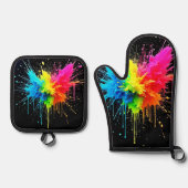 Rainbow Splash Powder Art Ofenhandschuh & Topflappen-Set (Vorderseite)