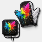 Rainbow Splash Powder Art Ofenhandschuh & Topflappen-Set (Vorderseite/Rückseite)
