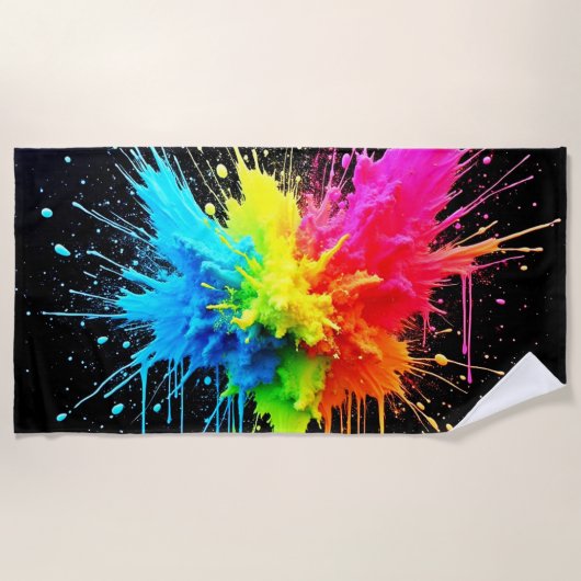 Rainbow Splash Powder Art Strandtuch (Vorderseite)