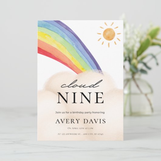 Rainbow Spring Kindergeburtstag Party Einladung (Stehend Vorderseite)