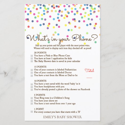 Rainbow Sprinkle Baby Showspiel DRUCKT (Vorderseite)