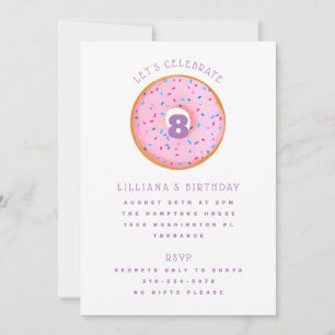Rainbow Sprinkle Donut Pink Lila Kindergeburtstag Einladung