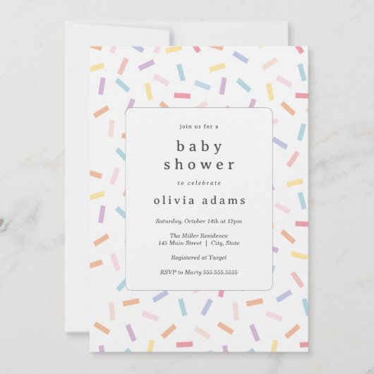 Rainbow Sprinkles Baby Dusche Einladung (Vorderseite)