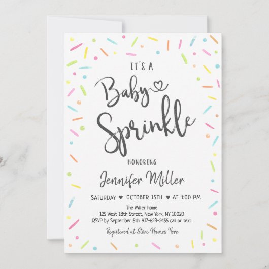 Rainbow Sprinkles Baby Sprinkle Einladung (Vorderseite)