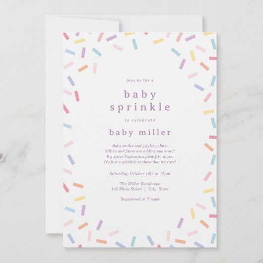 Rainbow Sprinkles Baby Sprinkle Einladung (Vorderseite)