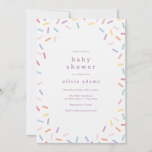 Rainbow Sprinkles Baby Sprinkle Einladung (Vorderseite)