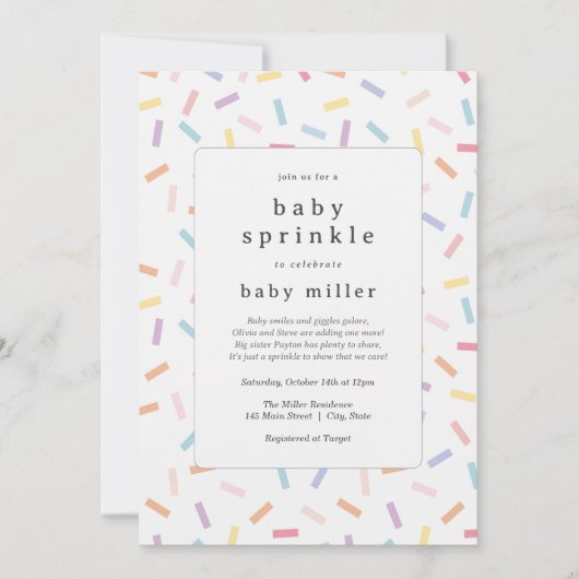 Rainbow Sprinkles Baby Sprinkle Einladung (Vorderseite)