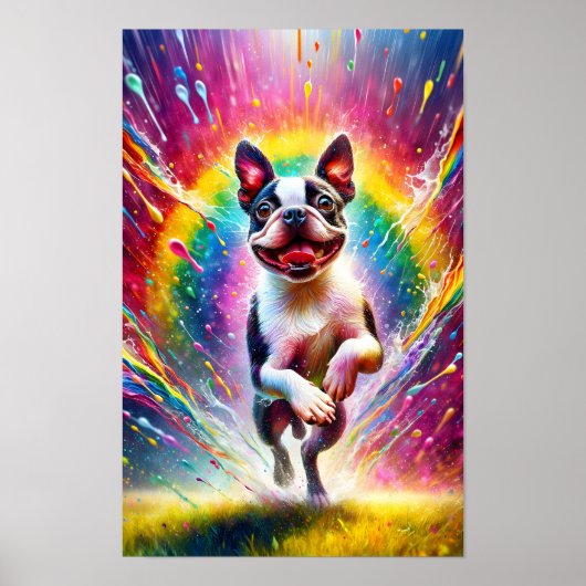 Rainbow Spritzer Boston Terrier Poster (Vorne)