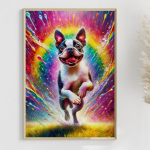 Rainbow Spritzer Boston Terrier Poster