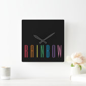 RAINBOW Square Wall Clock / Black Quadratische Wanduhr (Zuhause)