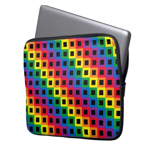 Rainbow Squares Black Laptopschutzhülle (Vorderseite Links)